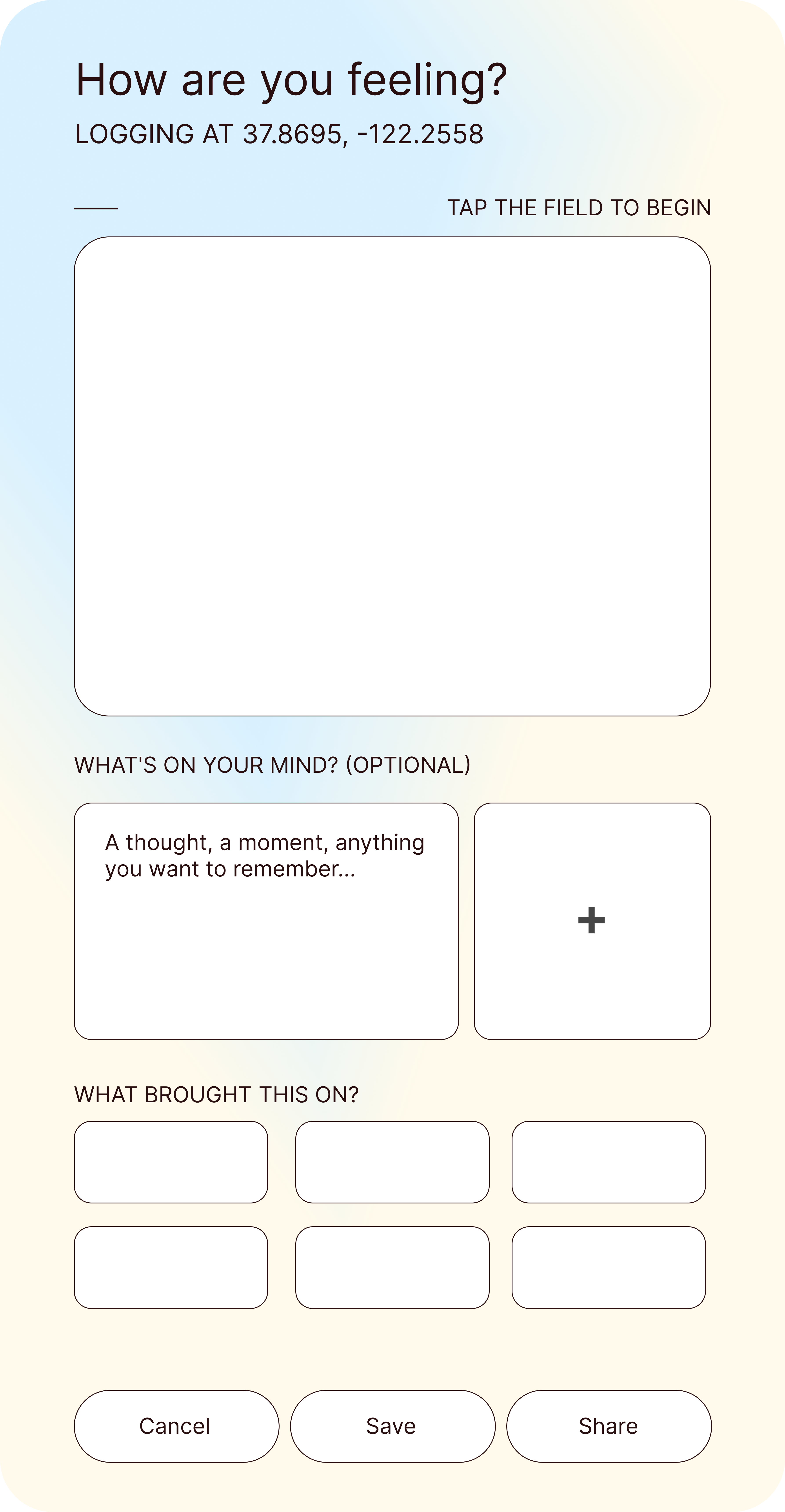 Emotional Logging screen